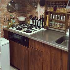 キッチン コンロ周り れんが壁紙 アメリカン 調味料ラック などのインテリア実例 2015 06 29 01 04 22 roomclip ルームクリップ キッチン インテリア キッチンアイデア