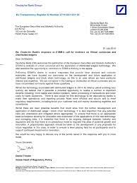 Declaration of conformity pursuant to §161 german stock corporation act (aktg), oct 2014. Deutsche Bank Letter Blockchain Database Money