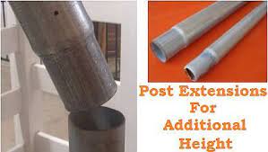 The standard height for chain link fences that you might see around a yard is 4 feet, but you might desire to extend the fence height for training vines or keeping a large dog from jumping the fence. Post Extensions For Additional Height Fence Height Extension Fence Post Diy Fence