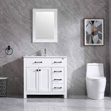 Ove decors lourdes 36 bath vanity. Amazon Com Walsport Bathroom Vanity With Sink 36 White Modern Wood Cabinet Basin Vessel Sink Set With Mirror Chrome Faucet P Trap Kitchen Dining