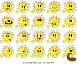 Face with monocle now has its mouth slightly open and has thicker eyebrows contorted in a new fashion. Cartoon Sun Holding Finger Front Of His Mouth Collection With Happy Faces Expressions Vector Set Canstock