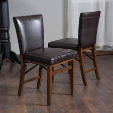 Rosalynn Brown Leather Folding Dining Chairs Set Of 2 Folding Dining Chairs Dining Chairs Leather Dining Chairs