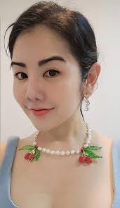 Pretty Red Cherry and Freshwater Pearl Necklace