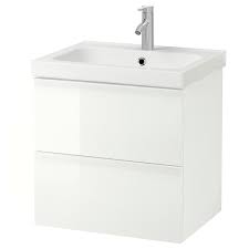 Modle de salle de bain moderne. Godmorgon Odensvik Meuble Lavabo 2tir Brillant Blanc Dalskar Mitigeur Lavabo 63x49x64 Cm Ikea