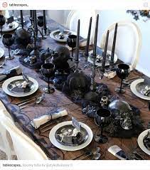 Creepy Halloween Table Black Skeletons Halloween Party Dinner Halloween Tablescape Halloween Party Table