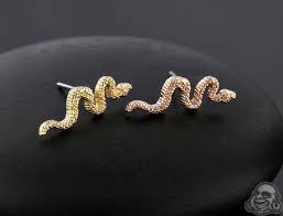 14k Gold Snake Threadless End Crystal Dangle Earrings Sparkly Earrings Ear Jewelry