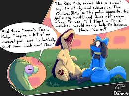 182779 - safe, artist:diorexity, artist:gyrotech, edit, oc, oc:blitz  (gyro), fictional species, flygon, mammal, mustelid, quilava, riolu, feral,  nintendo, pokémon, blue eyes, blushing, bust, color edit, fire, fur, male,  mawshot, mottled body, mottled