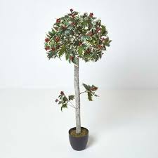 This delightful artificial holly bush spray with red berrries (pack of 3) with beautiful vibrant green leaf foliage and realistic red berries is the perfect addition for your winter and christmas displays. Green 4 Ft Holly Ball Artificial Tree With Red Berries And Frosted Trunk