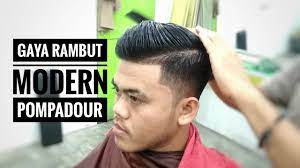 Kamu bisa mengeriting rambut dan memberi efek ombre yang manis. Potongan Rambut Modern Pompadour Hard Part Tutorial Potong Rambut Step By Step Youtube