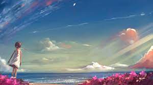Cried so badly when shin decided to lure the legion away to. Anime Drawing Clouds Kite Ocean Beach Child Original Sky Flowers Girl Wallpaper 2560x1440 40195 Wallpaperup