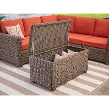 Hampton Bay Laguna Point Brown Wicker Outdoor Patio Storage Coffee Table 65 516183 8ta The Home Depot In 2020 Patio Storage Patio Cushion Storage Patio Furniture Covers