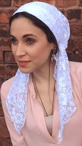Pretty White Lace Tichel Head Scarf For Sabbath & Holidays Pre Tied Hair  Wrap. Made in USA