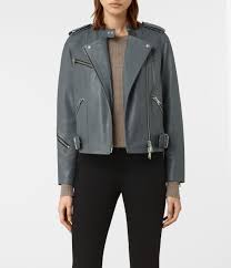Allsaints Uk Womens Atkinson Leather Biker Jacket Slate Blue Jackets Leather Jacket Leather Jackets Women