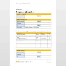 Bundeseinheitliche formulare und vordrucke (z.b. Formblatt Fur Die Schlusselubergabe An Mitarbeiter Vorlage Business Wissen De