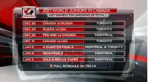 The tournament, which runs through jan. Tsn And Hockey Canada Unveil The Broadcast Schedule For The 2017 Iihf World Junior Championship In Toronto And Montreal Bell Media