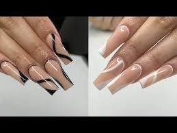 Purple acrylic nails acrylic nail powder purple nails pretty nail colors pretty nail designs finger nail art dope nails square nails gorgeous nails. Tapered Square Black And White Abstract Acrylic Nail Youtube