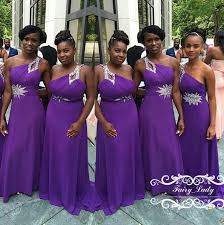 Bling Silver Rhinestone Beads One Shoulder Purple Bridesmaid Dresses 2018 African Women L Girls Bridesmaid Dresses Womens Bridesmaid Dresses Chiffon Dress Long