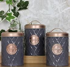 Set Of 3 Copper Grey Tea Coffee Sugar Canisters Bonnypack