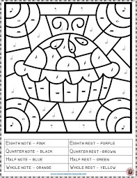 Then complete this worksheet by naming each note correctly, and by coloring each note the same color as it was colored at the top of the worksheet. Thanksgiving Music Activities Color By Music Notes And Rests Excellent For Your Thanksgiving Mus Thanksgiving Music Music Coloring Thanksgiving Music Lessons