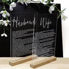 Clear Acrylic Husband And Wife Vows Sign Printed Acrylic In Timber Bases Wedding Gifts For Bride Wedding Gifts Newlywed Gifts