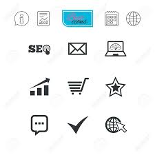 Internet Seo Icons Tick Online Shopping And Chart Signs Bandwidth