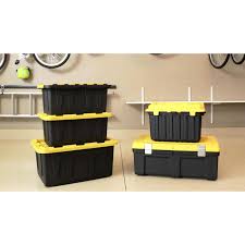 Buy products such as sterilite 4 drawer wide weave tower at walmart and save. Homz Durabilt 27 Gal Plastic Storage Tote Black Yellow Set Of 4 Walmart Com Walmart Com