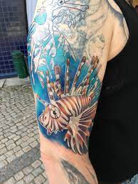 Next to a cool @kadehydrated tattoo. Lionfish Wip By Perdibird At Kryptonite Tattoo Gothenburg Sweden Made At Chillout Tattoo Art Show In Gavle Today Tattoos