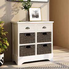Ambella home collection tapered 9 drawer accent chest. Amazon Com Storage Chest With 2 Drawers And 4 Baskets Wood Storage Cabinet Entryway Cabinet Side Table For Living Room Dining Room White Buffets Sideboards