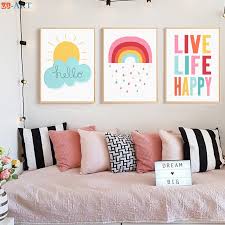 Whether you're looking to create a modern aesthetic or an eclectic bohemian vibe, it's easy to find art that speaks to you. Cute Canvas Painting Weather Sun Rainbow Print Quote Poster Nursery Wall Art Children Bedroom Decorative Pictures Unisex Decor Buy At The Price Of 2 59 In Aliexpress Com Imall Com