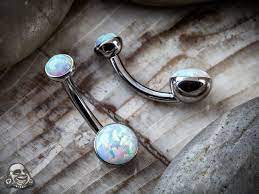 Titanium Bezel Set Double White Opal Navel Belly Button Rings Belly Button Jewelry Jewelry