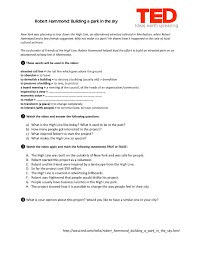 Movie Worksheet Ted Building A Park In The Sky Ted Educational Videos Ted Talks