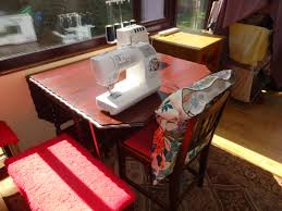 oak dining table into sewing table