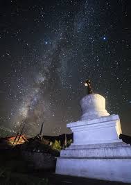 Tibetan Buddhist Tower Under The Milky Way Astronomy