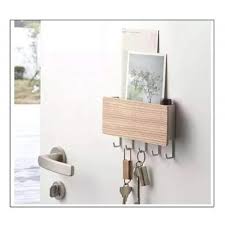 Changm Etagere Murale Range Courrier Accroche Cle Panier De Rangement 5 Crochets Acier Mat Et Bois Porte Cle Mural Crochets Decoratifs Decoration Etageres