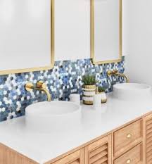 Powder bath w/curved marble backsplash | designer: Mir Mosaic Manufacturer And Distributor Of High Quality Glass Natural Stone Shell And Metal Mosaics