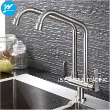 In the past most people had an overmount sink where the sink overlaps the countertops. Kitchen 304 Stainless Steel Double Faucet L Shape Pillar Basin Tap Elegant Premium Quality Shopee Malaysia