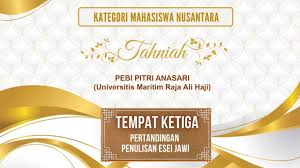 By mt webmaster on dec 5, 2019. Mahasiswa Prodi Pendidikan Matematika Raih Juara Di Sayembara Esai Jawi Di Malaysia Universitas Maritim Raja Ali Haji Umrah