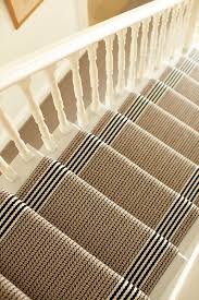 Neutral And Black Stairway Runner With Stripe Borders Stair Runner Flaxman Stone By Roger Oates And Availa Farmhouse Stairs Stair Runner Carpet Carpet Stairs