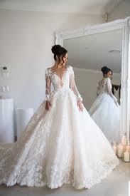 Beaded Floral Lace Wedding Dresses Illusion Long Sleeves 2020 From Narsbridal In 2020 Floral Lace Wedding Dress Ball Gowns Wedding Wedding Dress Long Sleeve