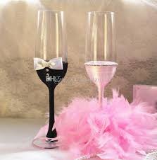 Handmade Feather Tulle Satin Pearl Bride And Groom Crystal Champagen Glasses Without Lead Champagne Flute Multi Color Unleaded Wedding Favor Cheap Wed Wedding Champagne Glasses