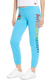 Aviator Nation Rainbow Logo Sweatpants In Neon Blue Modesens