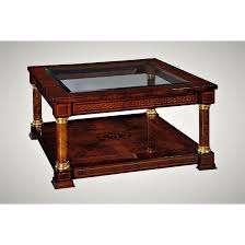 Think metal tables with clear glass tops and interesting bases. Infinityfurnitureimport Orpheus Square Coffee Table Wayfair