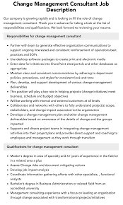 Change Management Consultant Job Description | Velvet Jobs