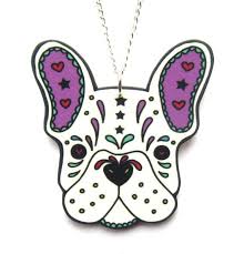 Sugar Skull Style French Bulldog Necklace In White By Dolly Cool Dog Frenchie Day Of The Dead On Etsy 12 00 Skull Fashion Sugar Skull Skull