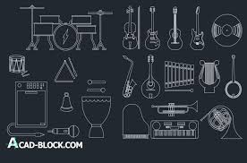 Beds, double beds, king size beds, chairs, sofas, armchairs, sofas with armchairs, tables, tables with chairs and more, blocks in plant view, side elevation and frontal elevation Cad Music Instruments Dwg Free Cad Blocks