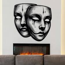 Theater Masks Print Art, Tragedy and Comedy Poster, Abstract Wall Art,  Minimal Illustration Art, Movies Lover Gift, Theater Wall Decoration