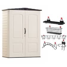 Rubbermaid shed accessories uses specially engineered adaptors that easily hook the accessory into the shed wall without the need to use of a drill. Rubbermaid Vertical 53 Cu Ft Outdoor Storage Building Shed Shelf Accessories