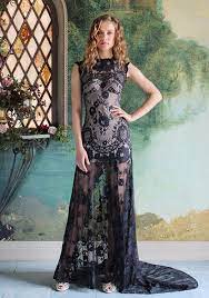Cheyenne Black Lace Wedding Dress Full Lace Overlay Wedding Dress Colored Wedding Gowns Sheer Wedding Dress