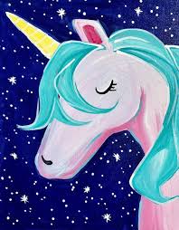 Blue Background With Stars On Painting Of Unicorn How Do You Draw A Unicorn Turquoise Mane Drawings Cute Paintings Art Painting Gallery