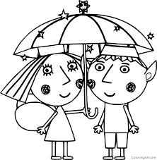 Ben and holly's little kingdom coloring pages holly and peppa pigben and holly's little kingdom is a tiny land where flowers and grass rise . Ben And Holly Under The Umbrella Coloring Page Coloringall